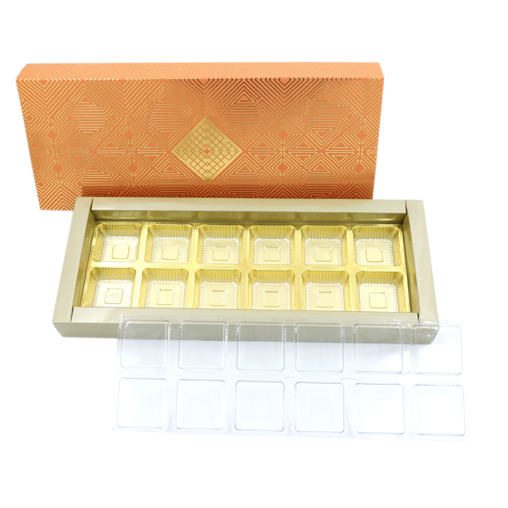 12 Cavity (2 X 6) Orange Art Deco Box With A Type Tray & Lid - Image 2