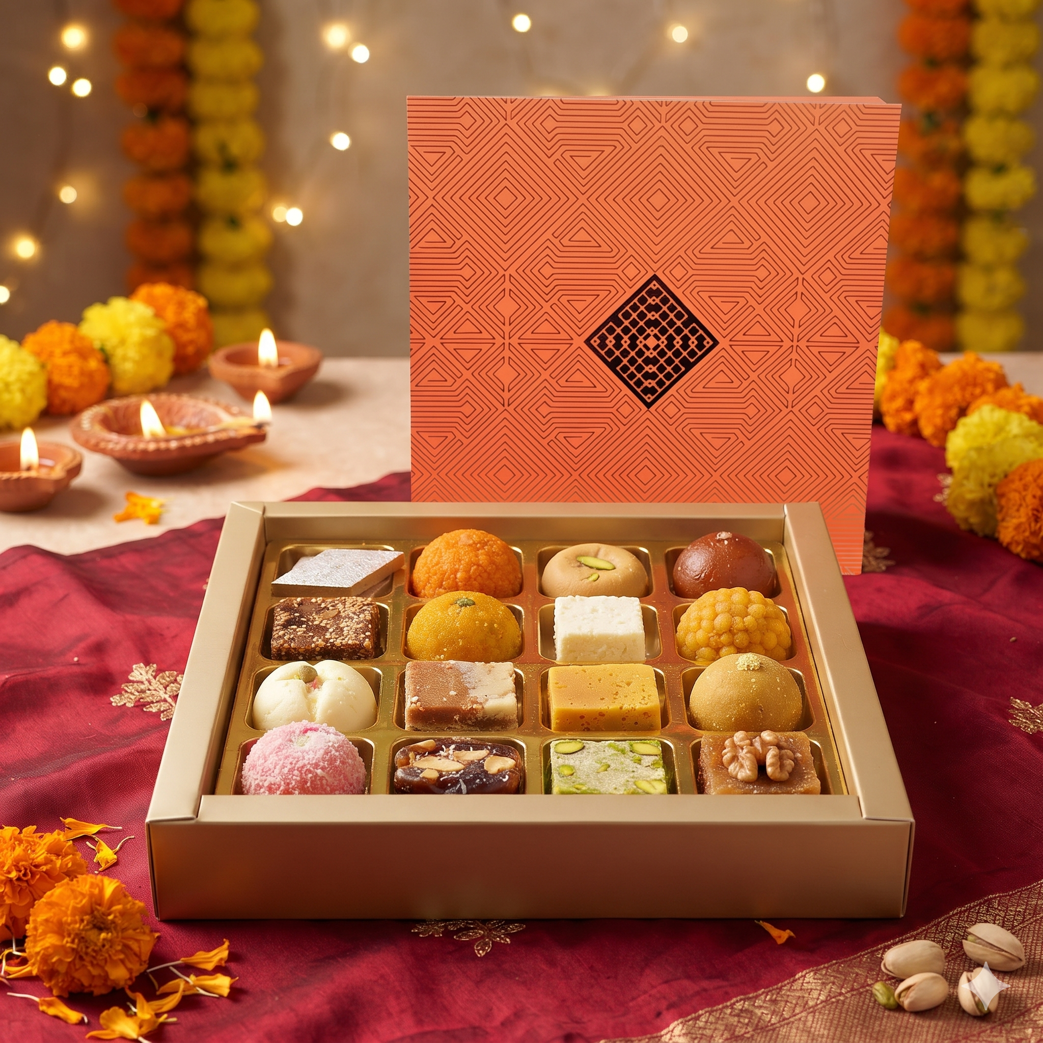 16 Cavity (4 X 4) Orange Art Deco Box with B Type Tray