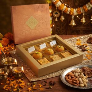 9 Cavity (3 X 3) Orange Art Deco Box With A-Type Tray & Lid