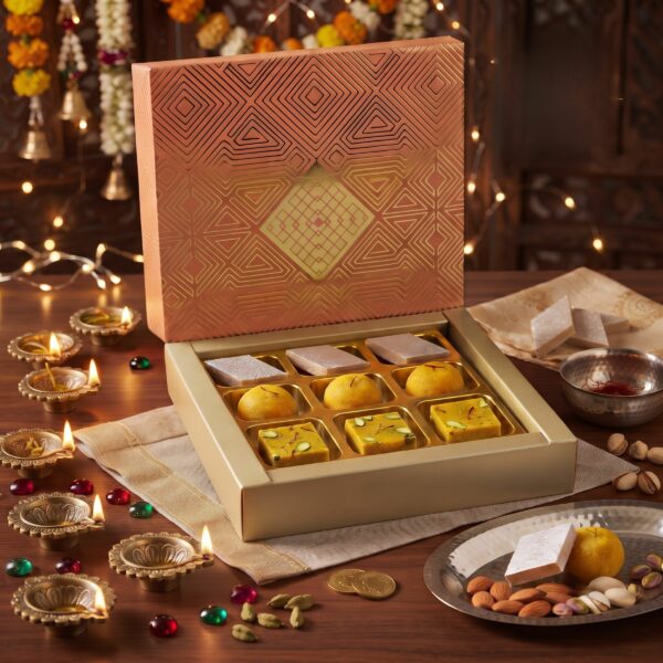 9 Cavity (3 X 3) Orange Art Deco Box with B Type Tray