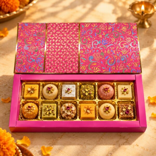 12 Cavity (2x6) Pink Regal Chocolate Box With A Type Tray & Lid