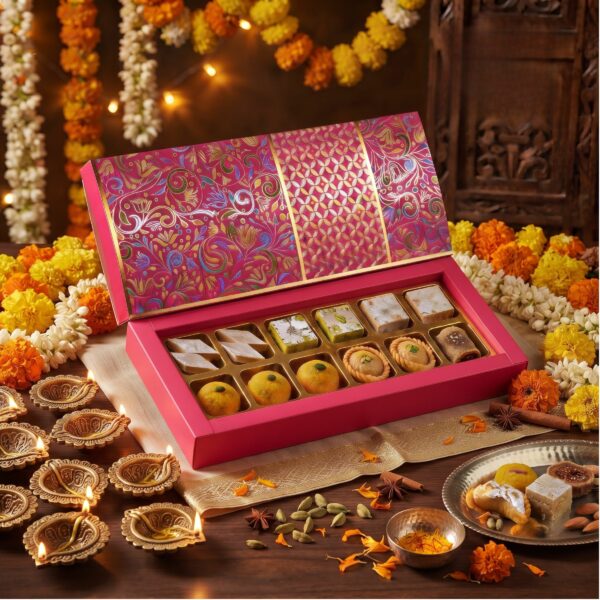12 Cavity (2x6) Pink Regal Chocolate Box With B Type Tray & Lid