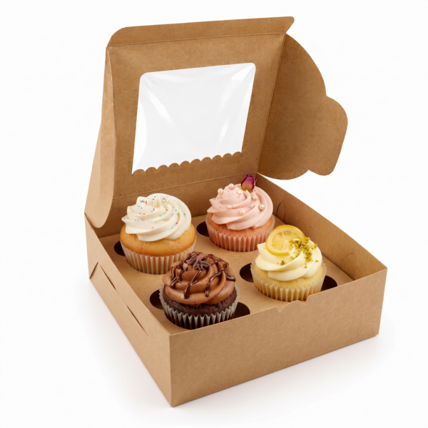 Brown Four Cupcake Box 15.2cm x 15.2cm x 10.2cm (H)