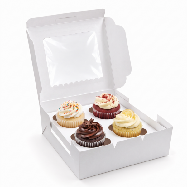White Four Cupcake Small Box 15.2cm x 15.2cm x 5.1cm (H)