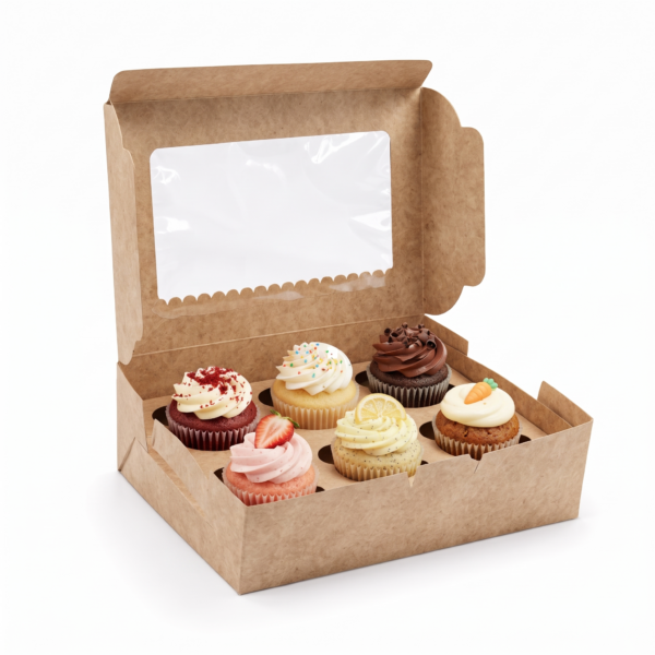 Brown Six Cupcake Small Box 15.3cm x 23cm x 5.1cm (H)