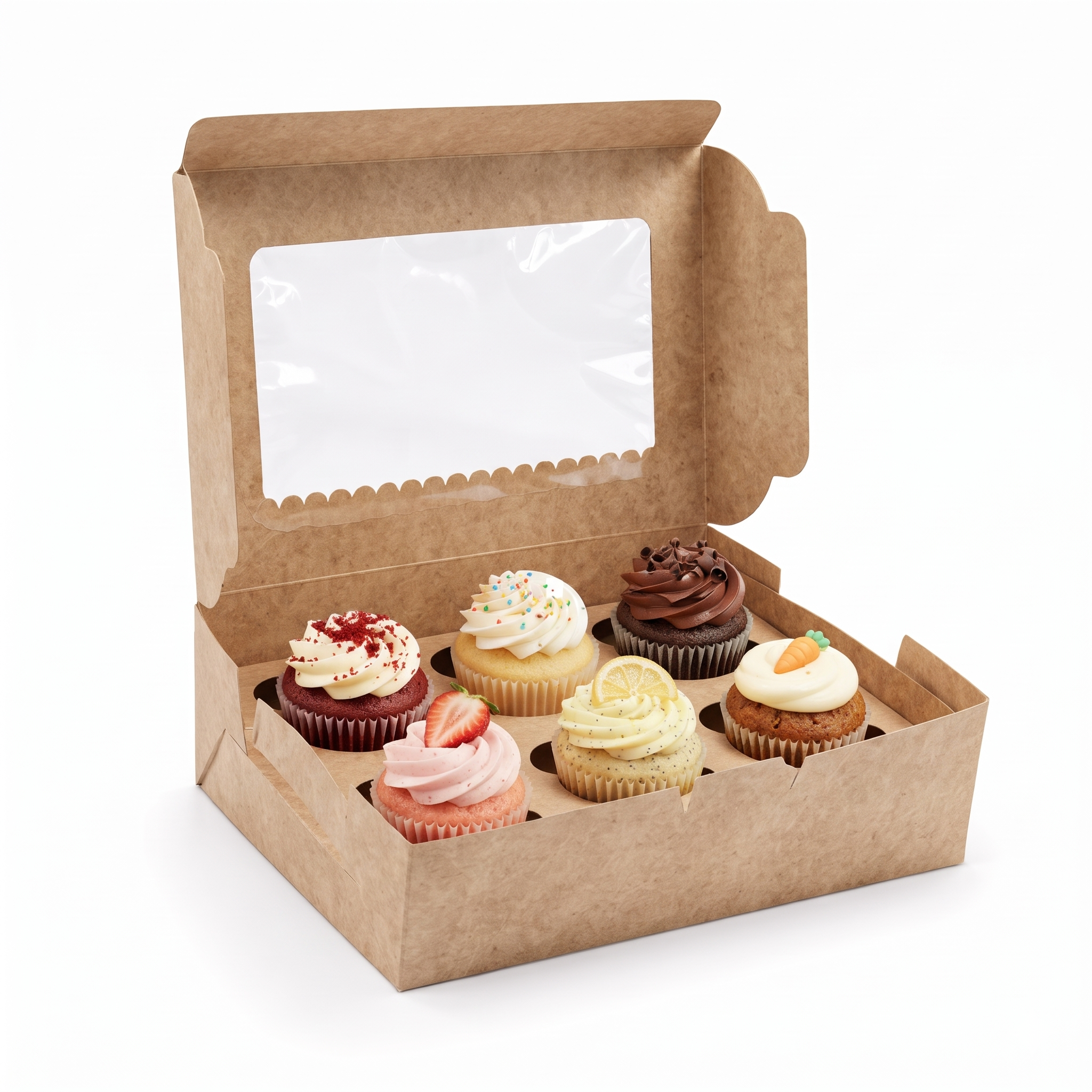 Brown Six Cupcake Small Box 15.3cm x 23cm x 5.1cm (H)
