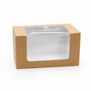 Brown Two Cupcake Window Box 8.2cm x 15.3cm x 8.4cm (H)
