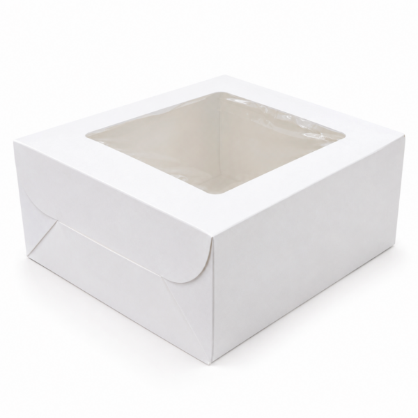 White Half KG Square Cake Box 20.3cm x 20.4cm x 10.3cm (H)