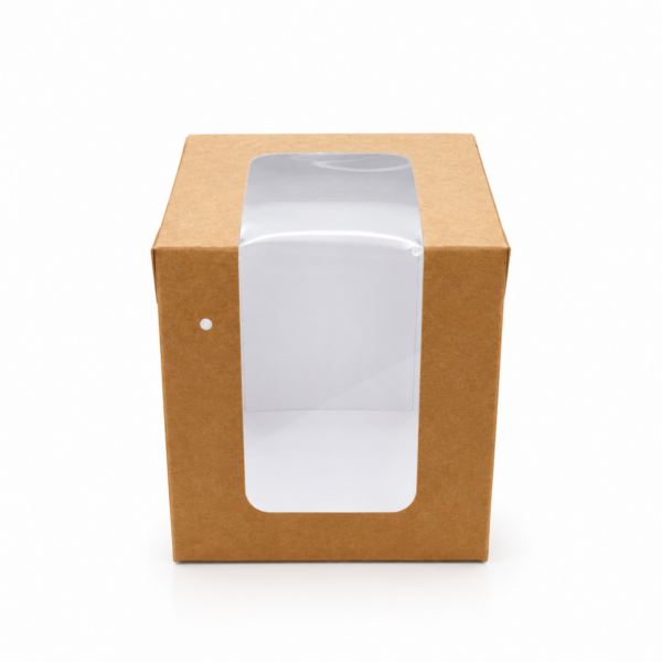 Brown Single Cupcake Window Box 8.3cm x 8.3cm x 9.3cm (H)