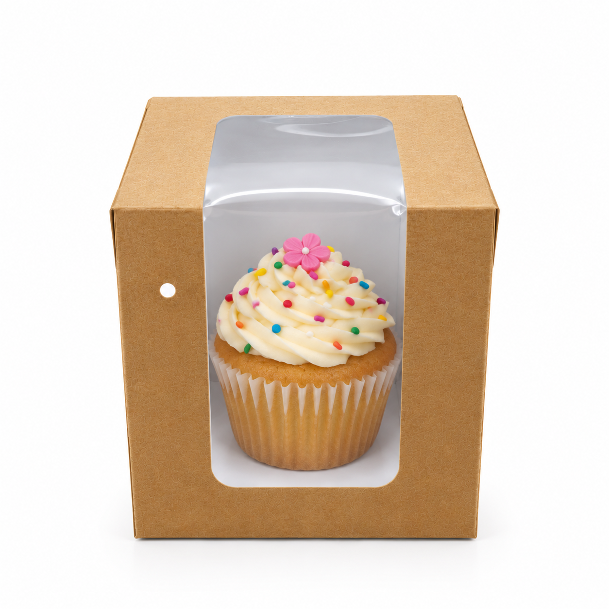 Brown Single Cupcake Window Box 8.3cm x 8.3cm x 9.3cm (H) - Image 2
