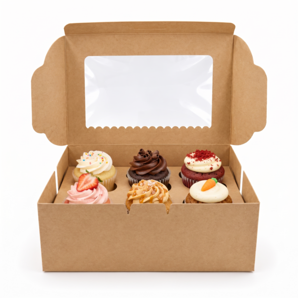 Brown Six Cupcake Box 15.3cm x 22.9cm x 10.1cm (H)