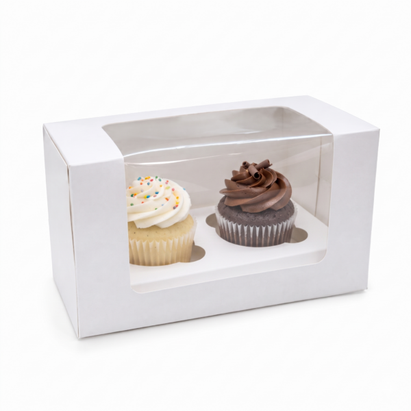 White Two Cupcake Window Box 8.2cm x 15.3cm x 8.4cm (H)